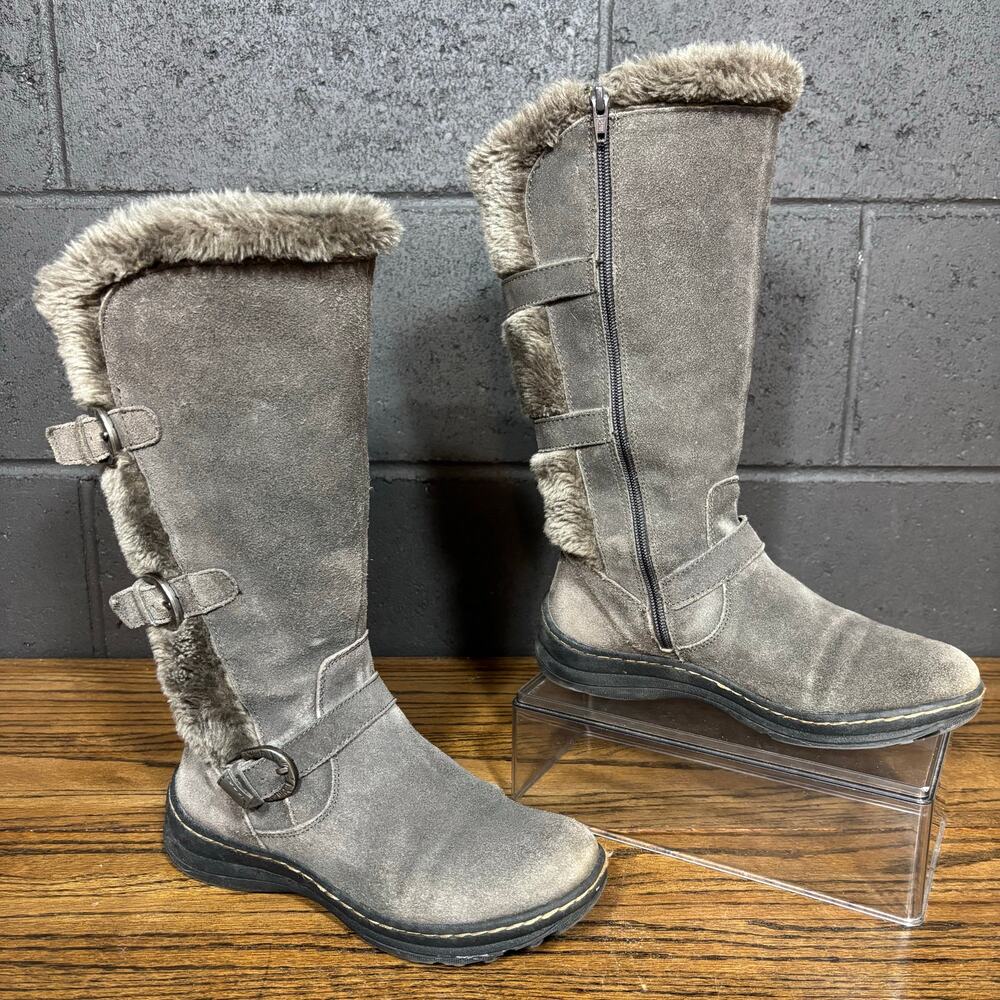 BareTraps Ayden Gray Leather Boots Women’s 6.5 Mid Calf Lined